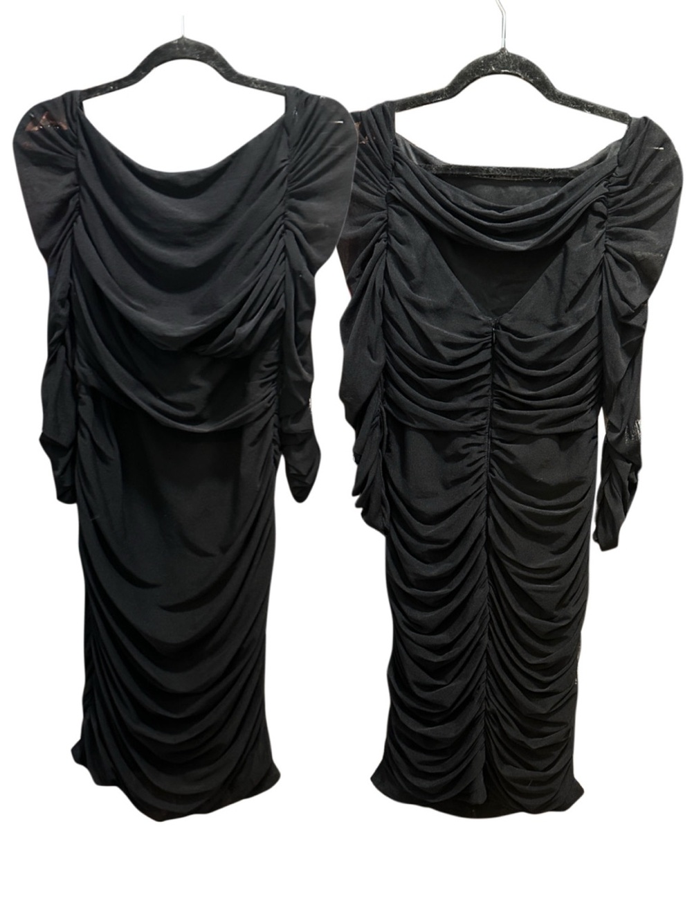 Jessica Simpson Black Long Sleeve Ruched Sheer Dress